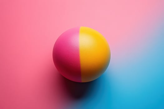 Colorful easter egg on pink and blue background photo