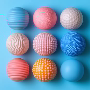 A collection of balls on a blue background photo
