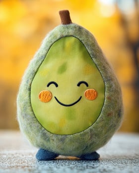 A stuffed green pear with a smiley face photo