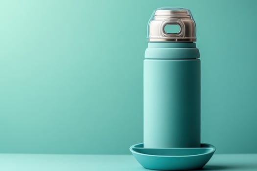 A blue water bottle with a lid on top photo