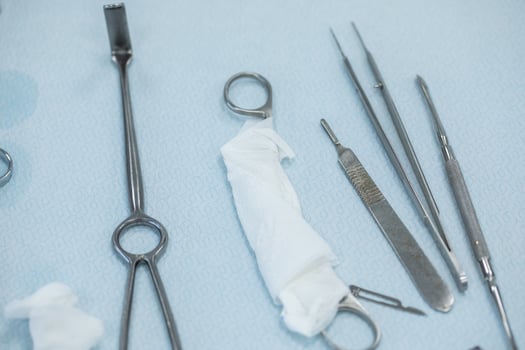 surgical instruments and tools in operating room, closeup of photo