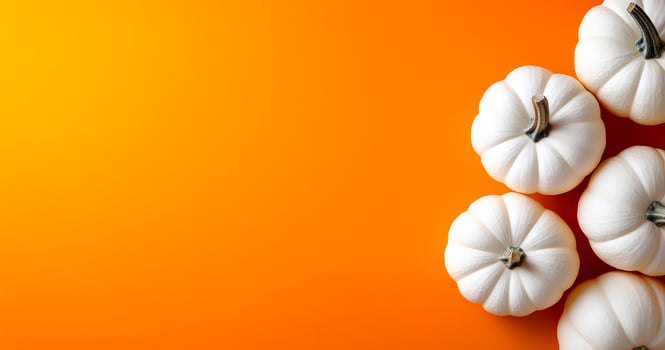 White pumpkins on orange background. White pumpkins display beautifully against a vibrant orange background, showcasing autumn's festive spirit. photo