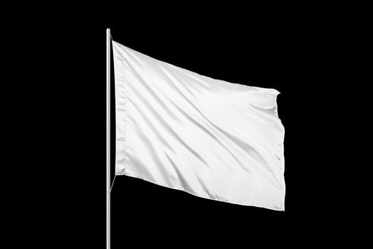 Blank white flag mockup waving on wind, ideal for branding or political design purposes on transparent or editable background. Black background photo