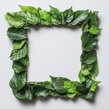 Green leaves in a square frame on a white background photo