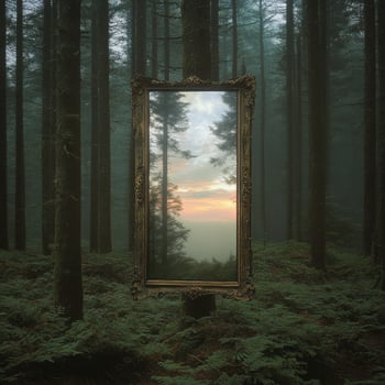 A frame in the middle of a forest with trees photo