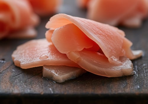 Delicious pickled ginger slices, a classic sushi condiment. photo
