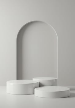 Minimalist white scene with arches and platforms photo