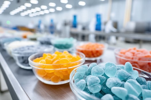 Bright and colorful view of dietary sweets production facility showcasing various sweet options photo