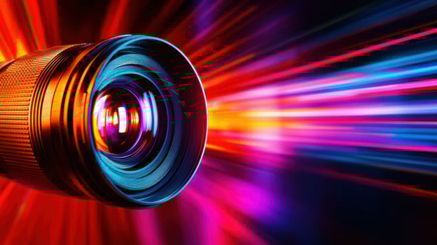 Creative lens with vibrant light streaks showcasing photography and motion effects at night photo