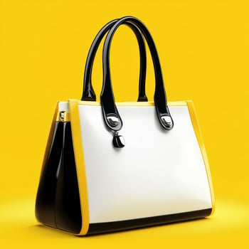 Stylish handbag on yellow background photo