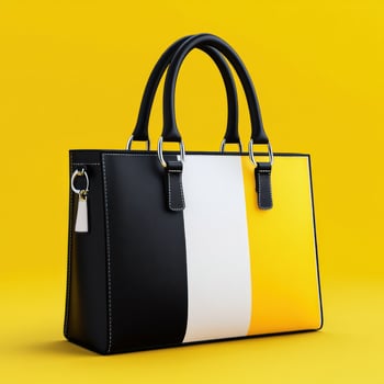 Stylish handbag on yellow backgroun photo