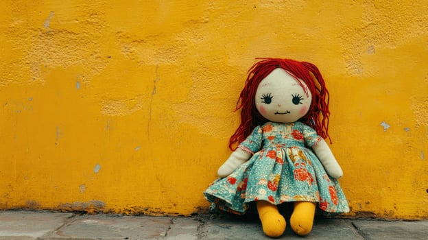 Rag doll by yellow wall photo