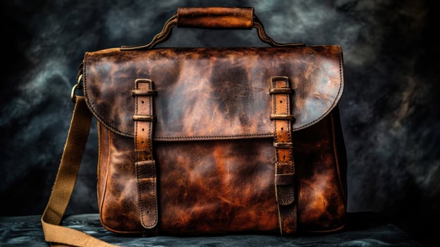 Aged brown leather messenger bag photo