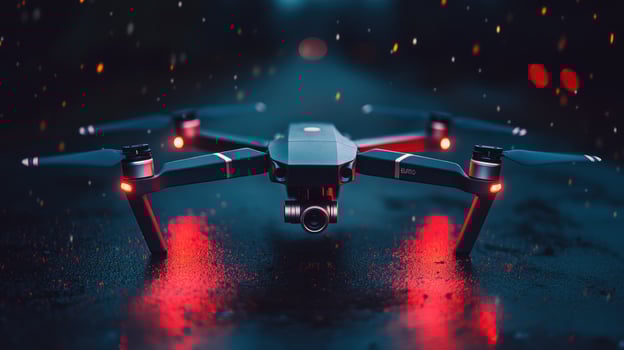 Drone on dark road at night photo