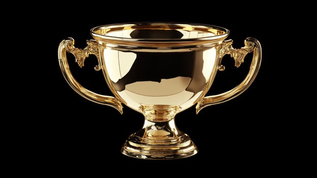 Golden trophy on black background photo
