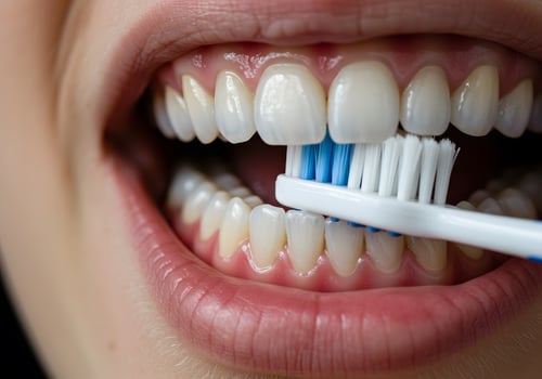 Closeup teeth brushing oral hygiene photo