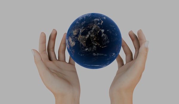 Hand and globe, love world concept, white background, 3D illustration photo
