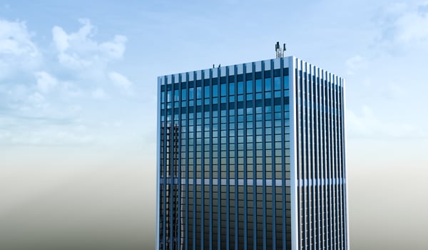 building, sky background, city, glass building, 3D illustration photo