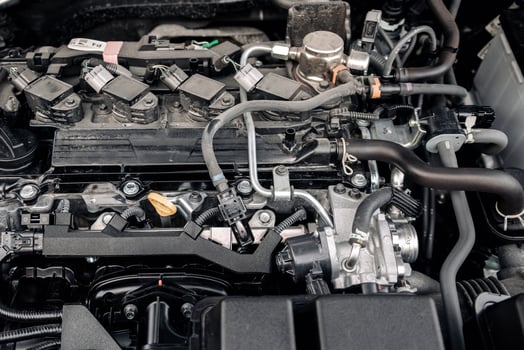 Close-up of new car engine. photo