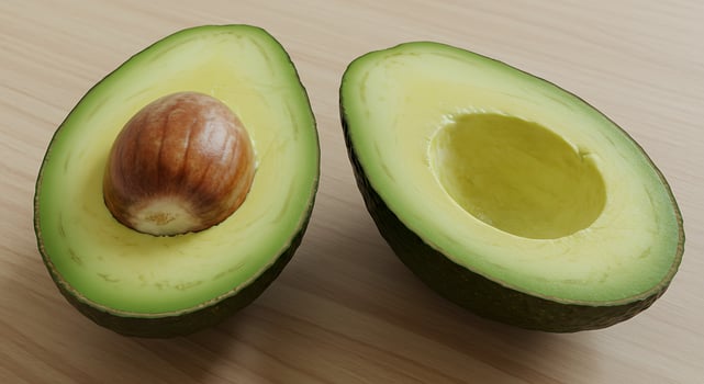 A half avocado and a whole avocado photo