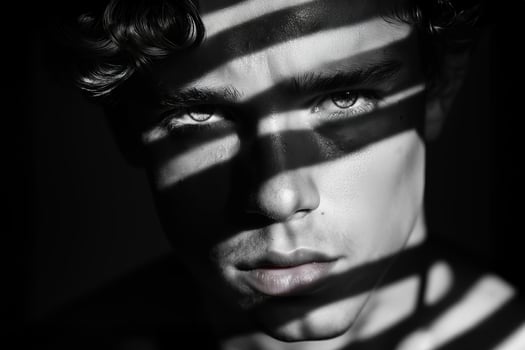 Artistic Light and Shadow Across Young Man Face photo
