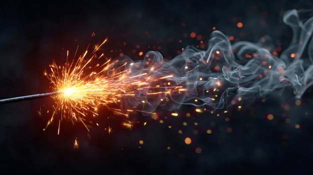 Burning sparkler emitting sparks and smoke on dark background photo