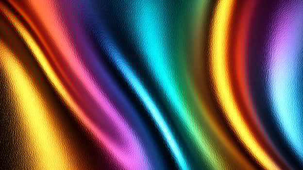 Rainbow colored metallic leather material forming elegant waves photo