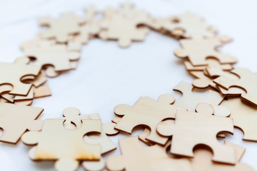 Puzzle pieces of strategy business planning session workspace image collection collaborative environment overhead viewpoint for seo impact photo