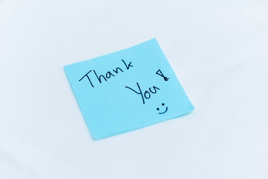 Gratitude in the workplace thank you note office desk message type professional environment close-up view business appreciation photo