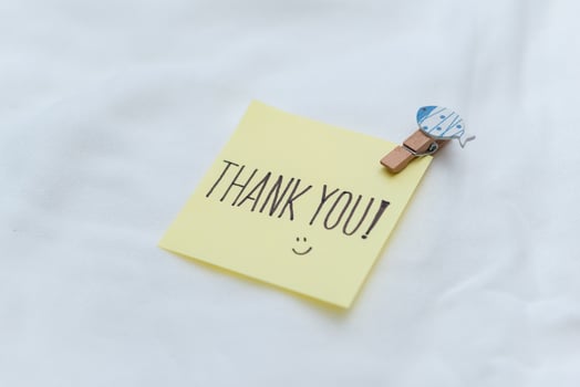 Thank you note for business appreciation office environment digital content casual viewpoint gratitude concept for professionals photo