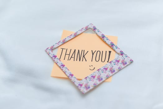 Business thank you note home office gratitude content cozy environment close-up view positive concept for seo impact photo