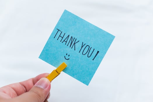 Business thank you note office desk gratitude message minimalist environment close-up view positive concept photo