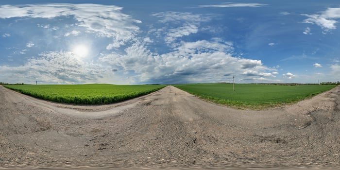 360 panorama of a road and fields photo