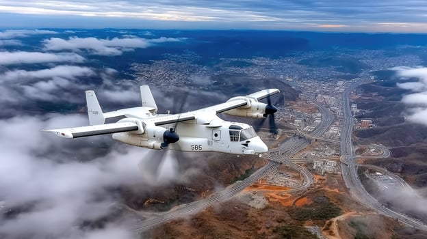 A large white airplane flying over a city photo