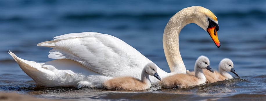 Swan mother and her babies photo