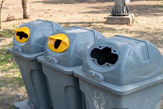Waste management solutions innovative recycling bins urban park outdoor close-up sustainability photo
