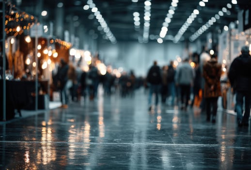 Business exhibition venue bustling with activity and networking opportunities for professionals photo