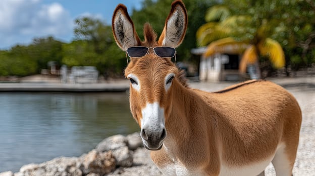 A donkey wearing sunglasses photo