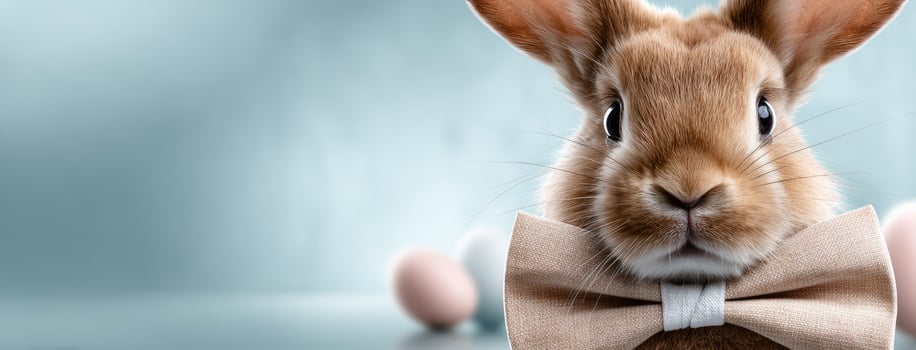 A brown rabbit wearing a bow tie photo