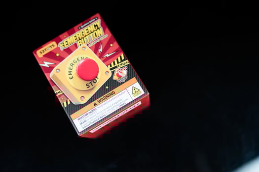 Bangkok, Thailand - June 30, 2025 A box toy from 52TOYS QUESERA Series-Emergency Button Series Blind Box Figure Toy photo