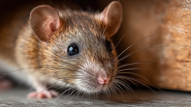 A brown rat sitting on a wooden floor photo