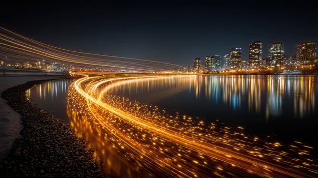 A long exposure photograph of a city at night photo