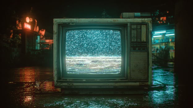 An old television sitting on the ground in the rain photo