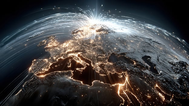 The earth is shown with lights and glowing lights photo