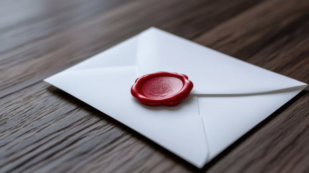 A red wax seal sits on top of an envelope photo