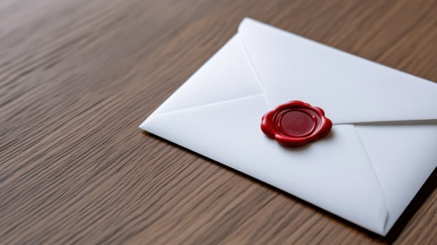 An envelope with a wax seal on top photo