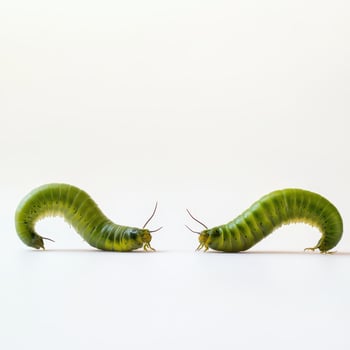Two green caterpillars on a light background photo