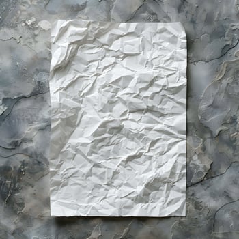 Crumpled White Paper Sheet on Gray Textured Surface in Studio Setting photo