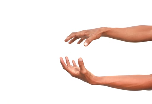 Conceptual Image of Two Hands Reaching Out, Isolated on White Background, Ideal for Graphic Design photo