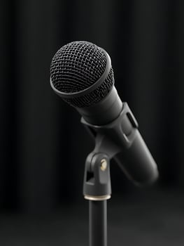 Black microphone on black stage. photo